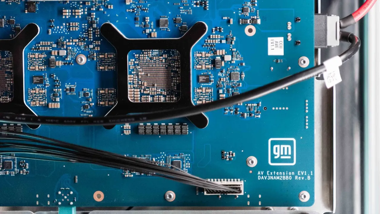 The electronics inside GM’s in-house-designed central compute unit.