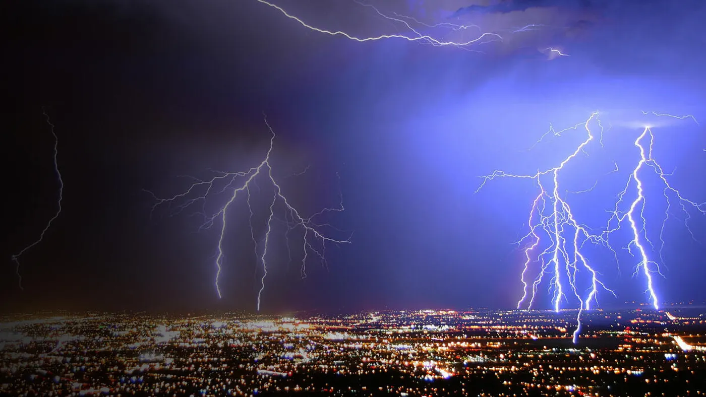 Lightning over city