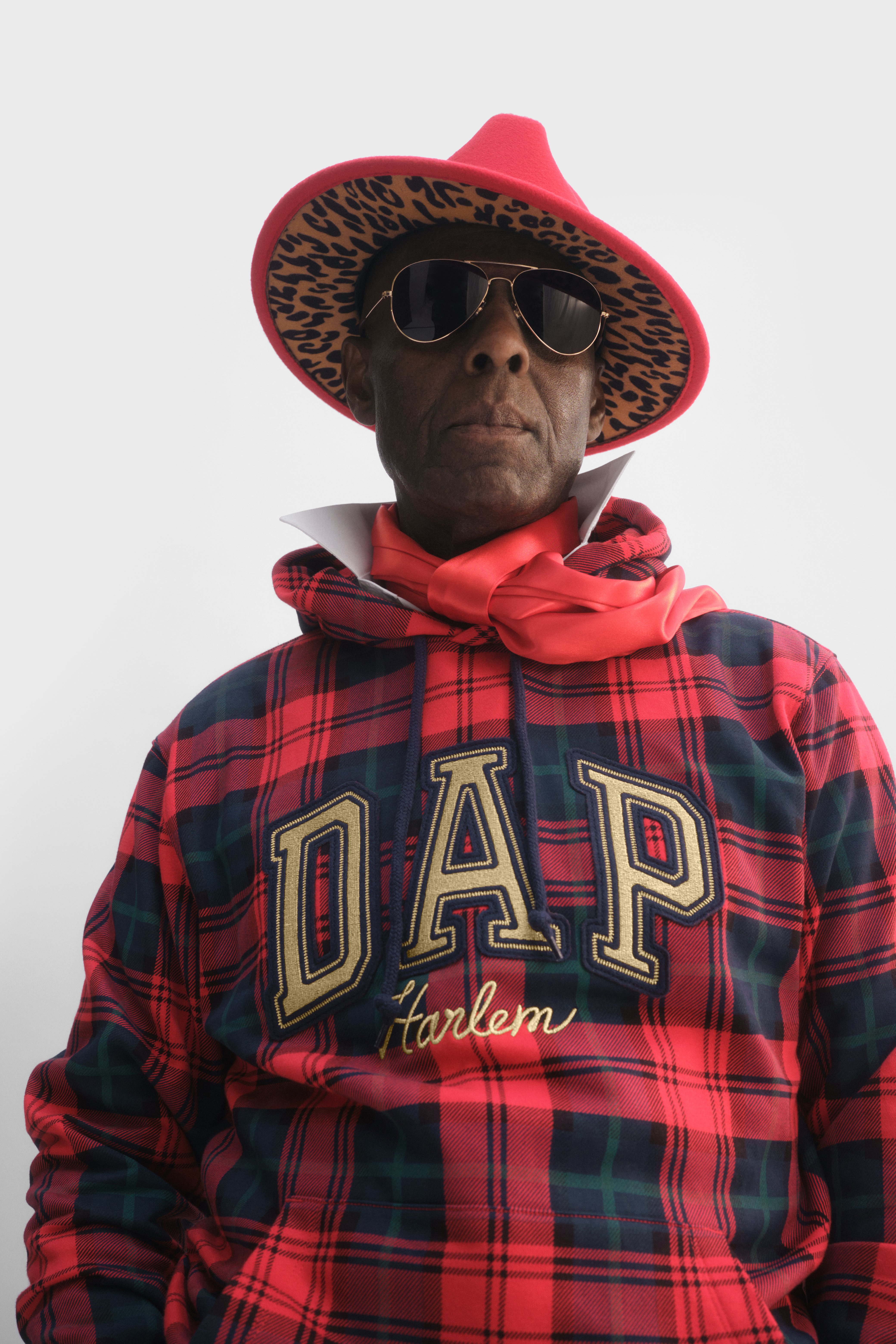 Dapper Dan modeling his hoodie for Gap.