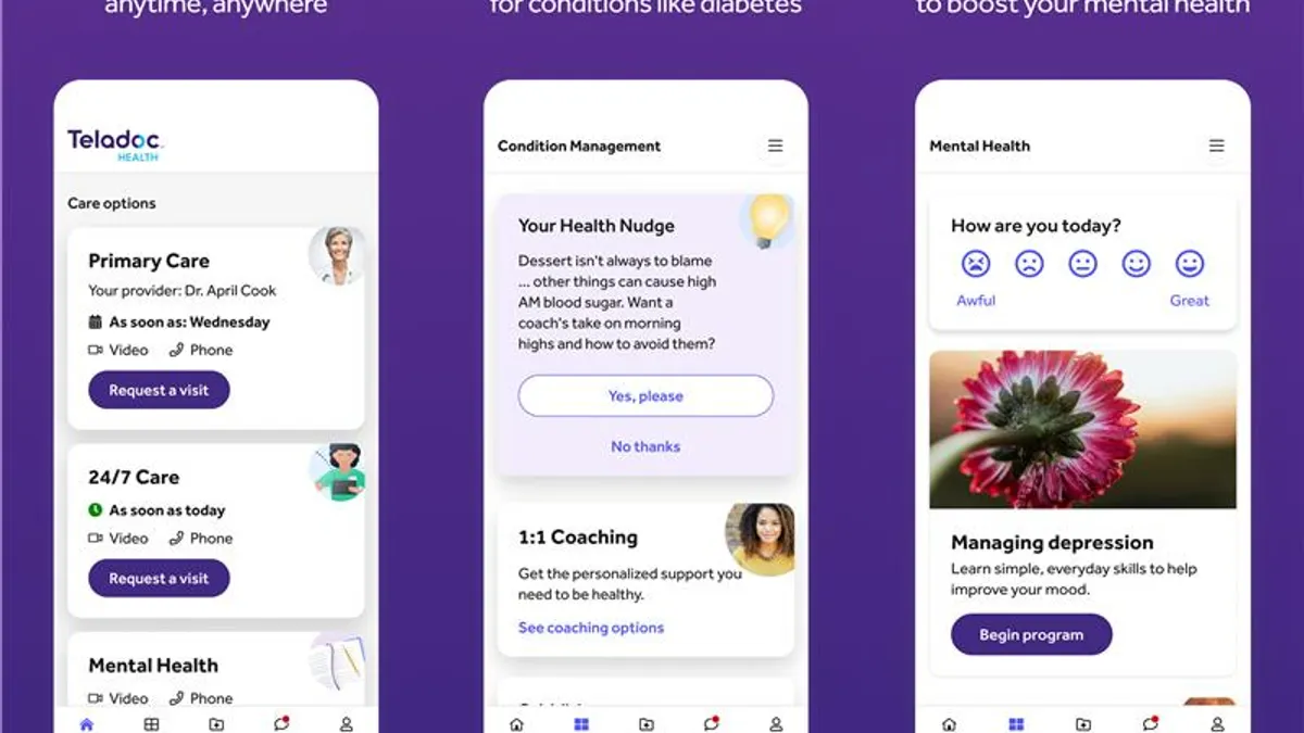 A screenshot of Teladoc Health's new app