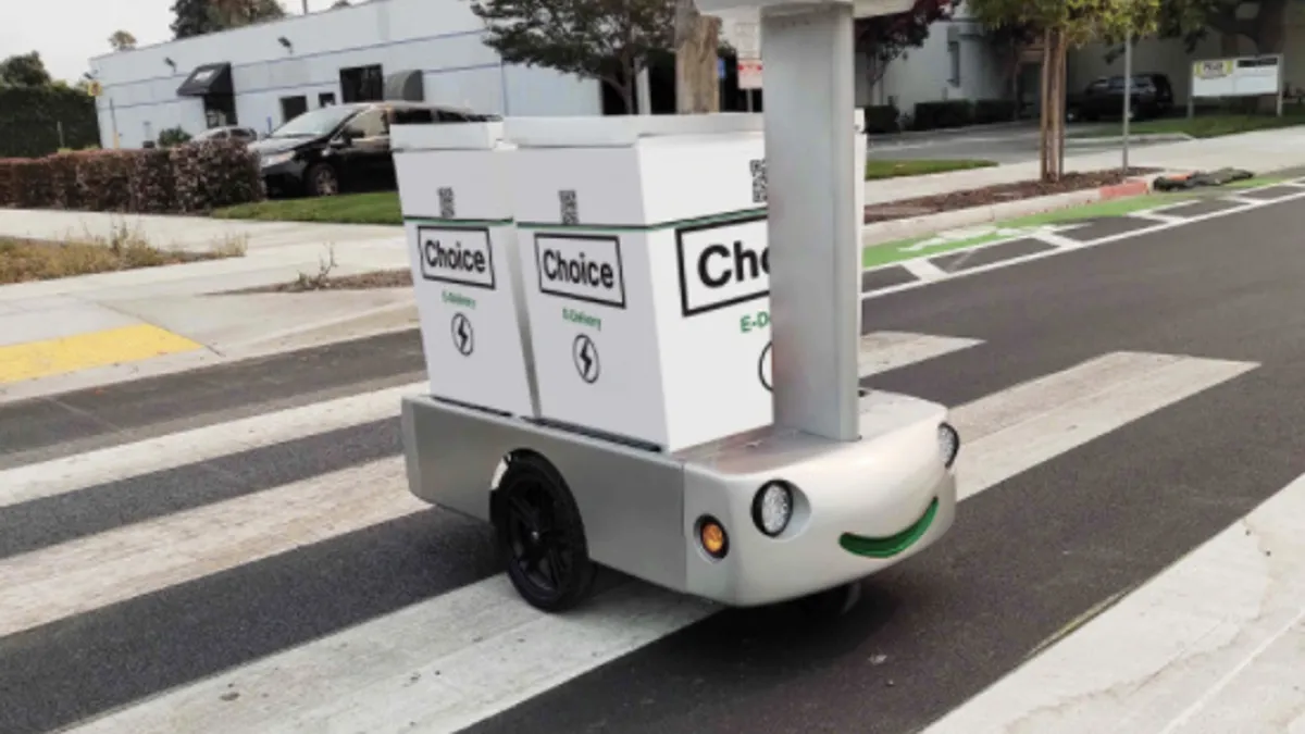 Tortoise remote-controlled delivery vehicle with Choice Market branding