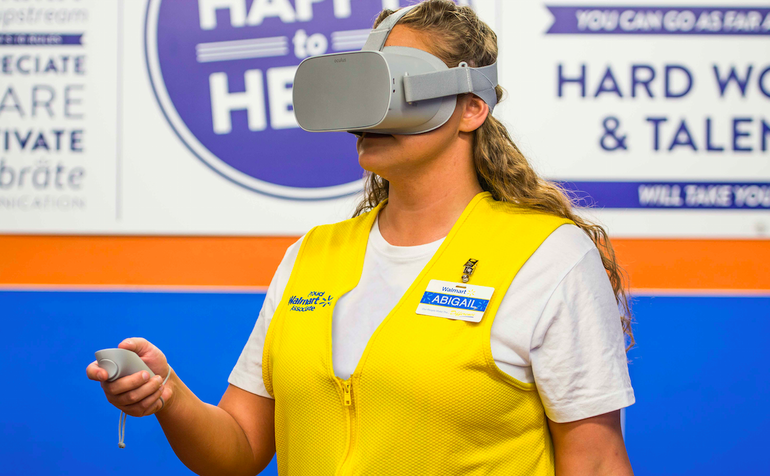 A Walmart employee using the Oculus training program