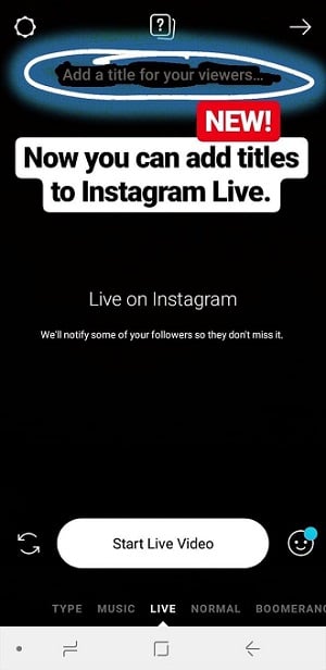 Instagram Live title screen
