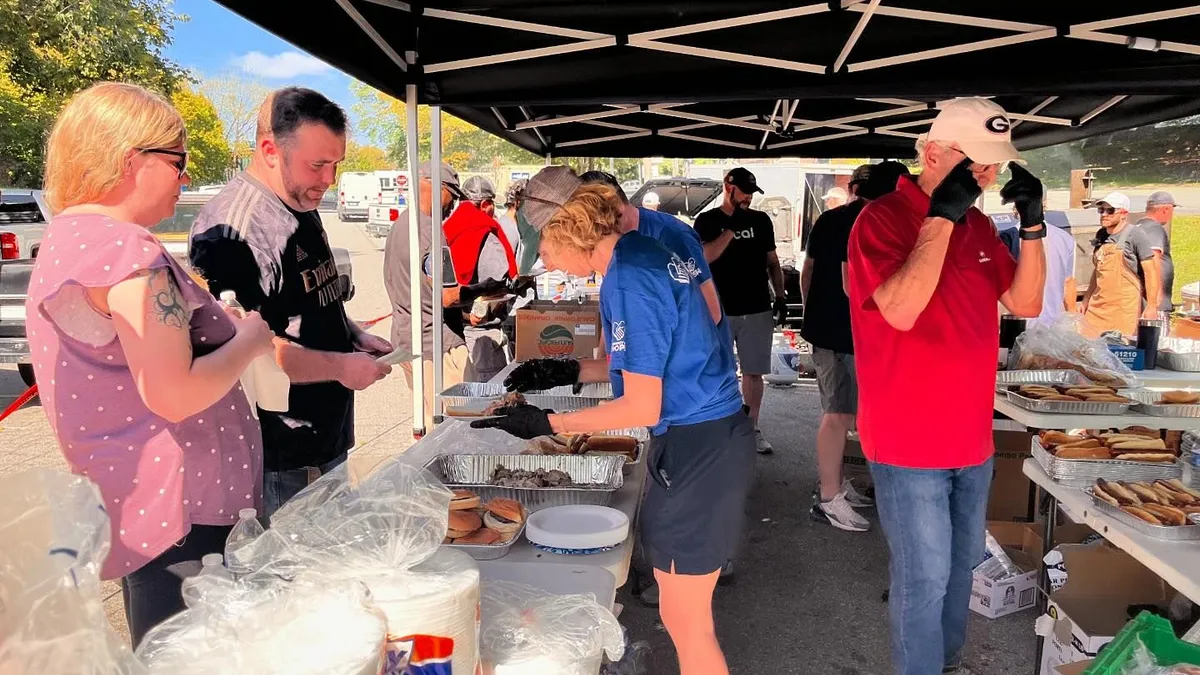 Meals are served under a tent