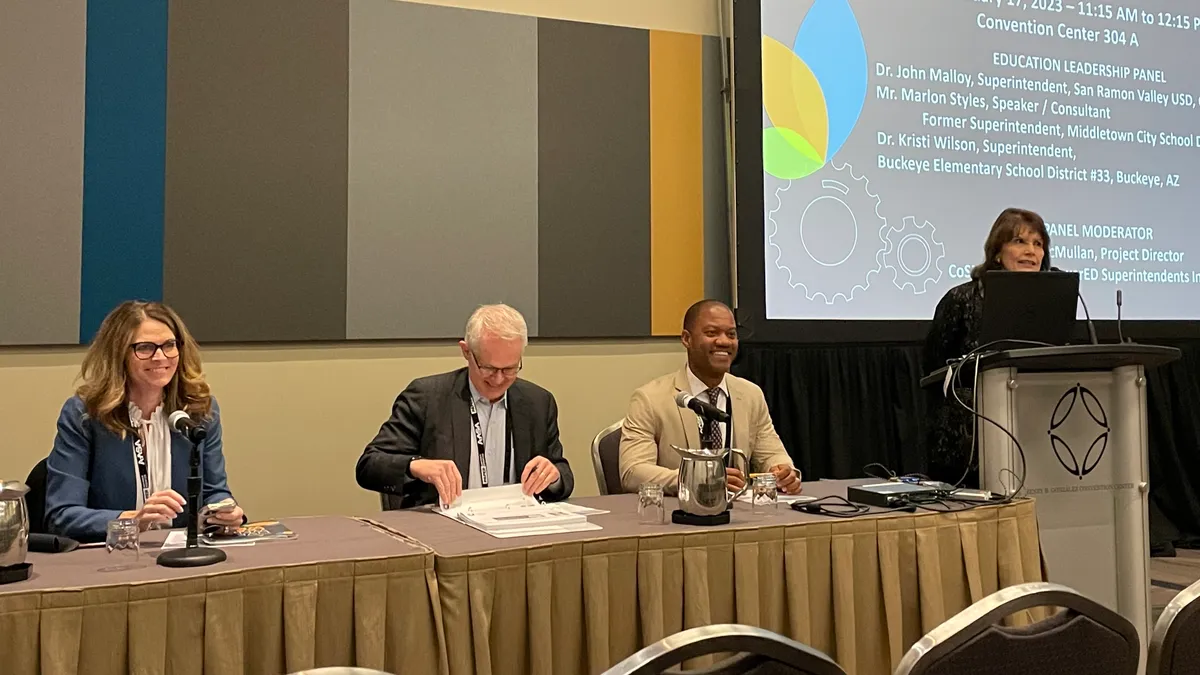 A diverse panel of superintendents from Arizona, California and Ohio speak on the need to transform teaching and learning at AASA's 2023 National Conference on Education in San Antonio, Texas.