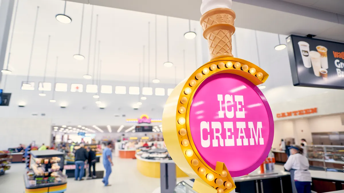 A photo of an ice cream sign inside Wally's.