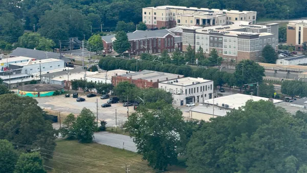 A small city with brick buildings.