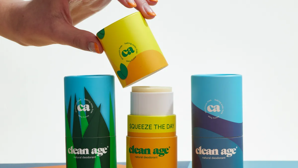 An assortment of Clean Age's personal care products.