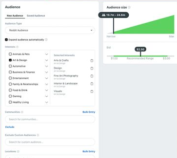 Reddit Campaign Bid recommendations example