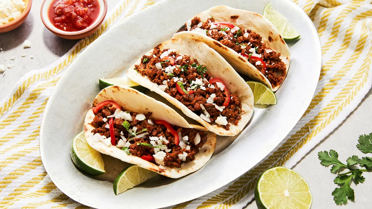 These tacos are made with plant-based Ozo Grounds.