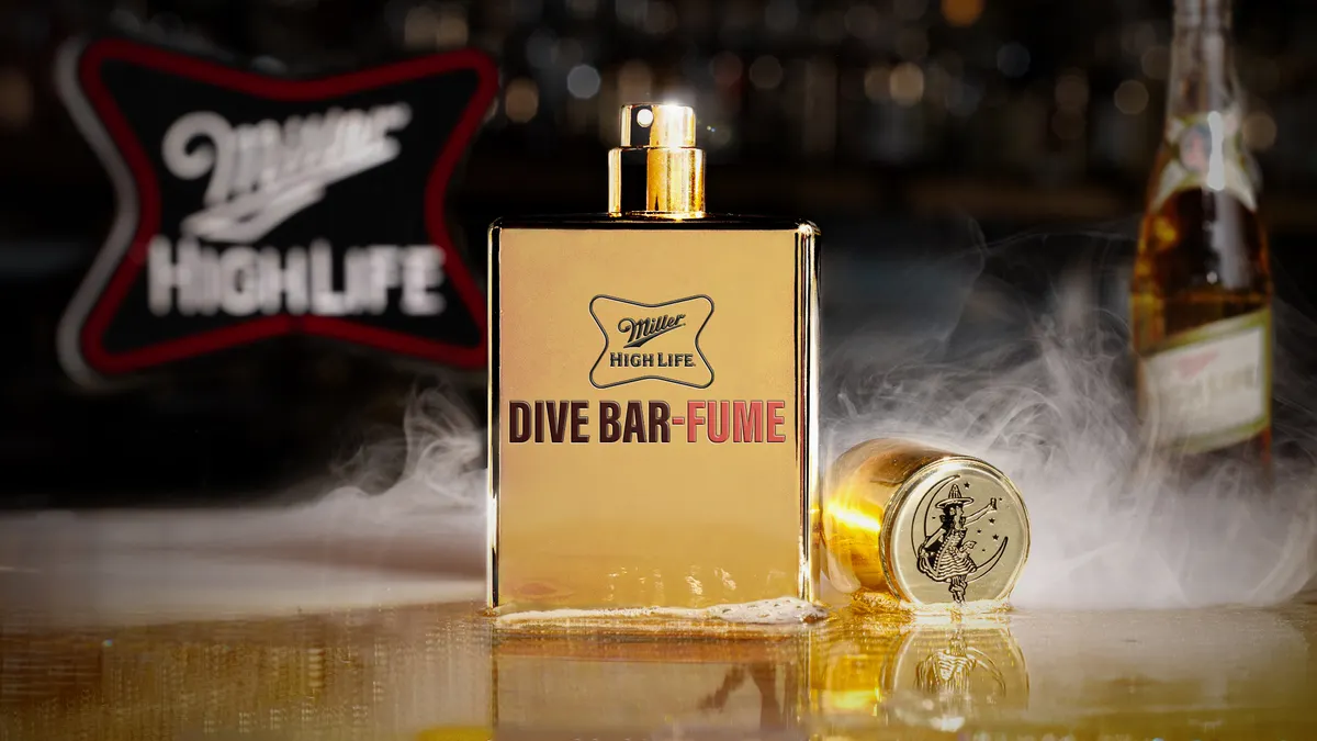 A bottle of High Life Dive Bar-Fume.