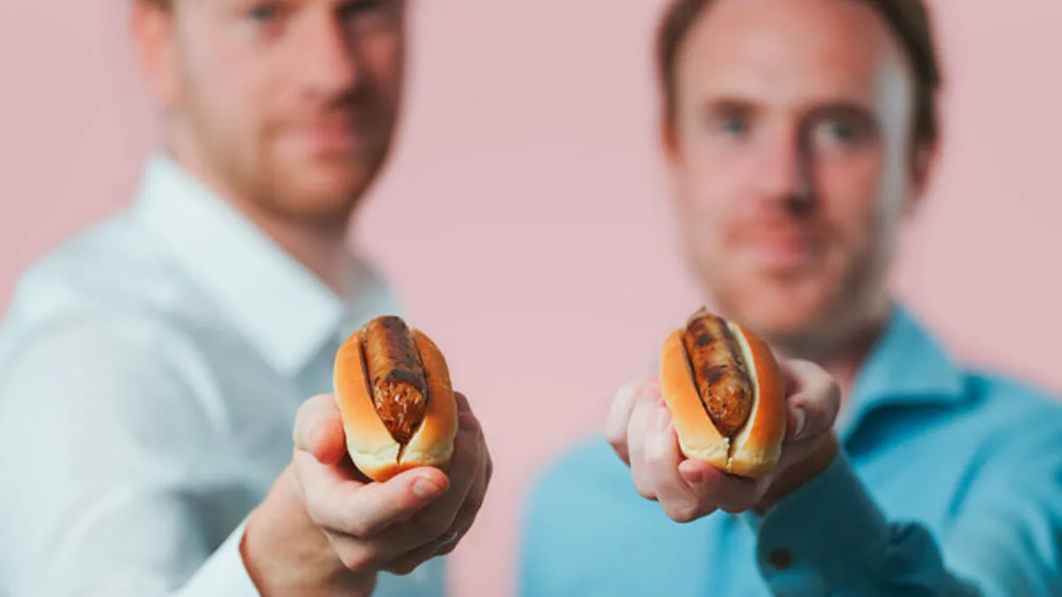 Meatable pork sausages with founders CTO Daan Luining and CEO Krijn de Nood