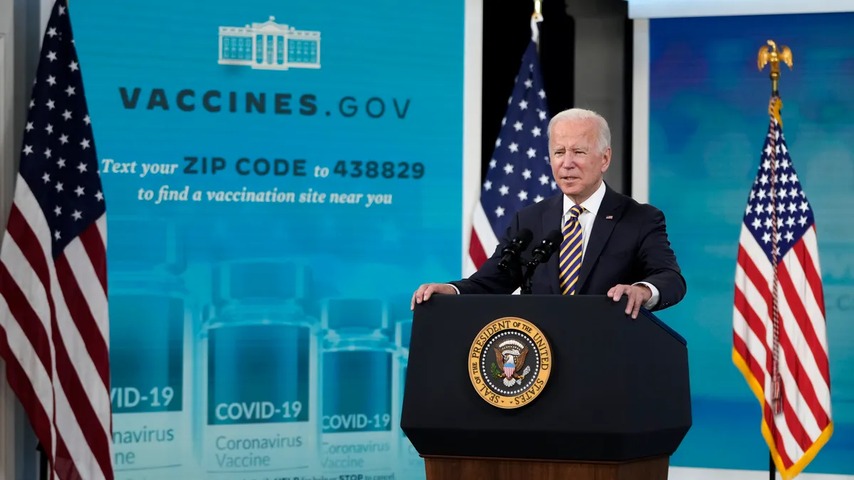 U.S. President Joe Biden speaks at a vaccination event.