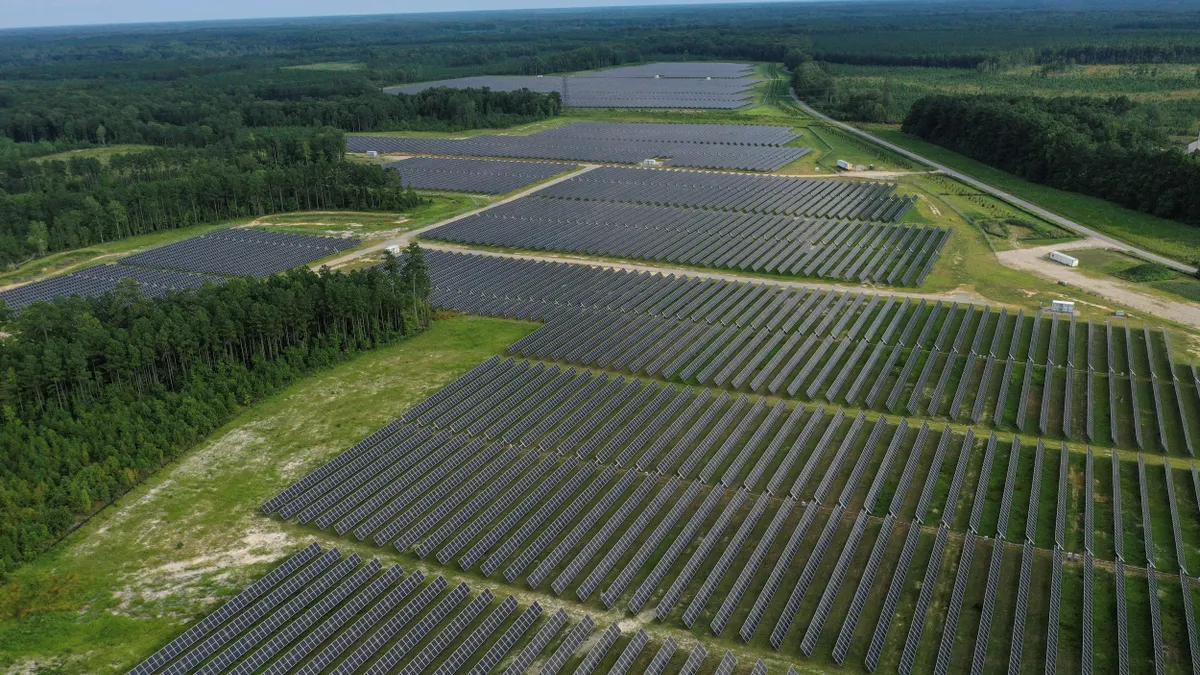 Large solar farm seen from above.