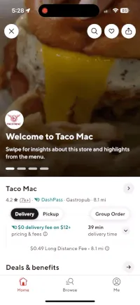 An image of a DoorDash page