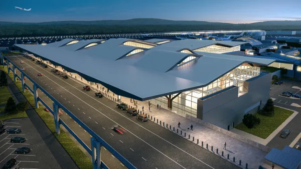 Aerial view of improvements at Pittsburgh International Airport.