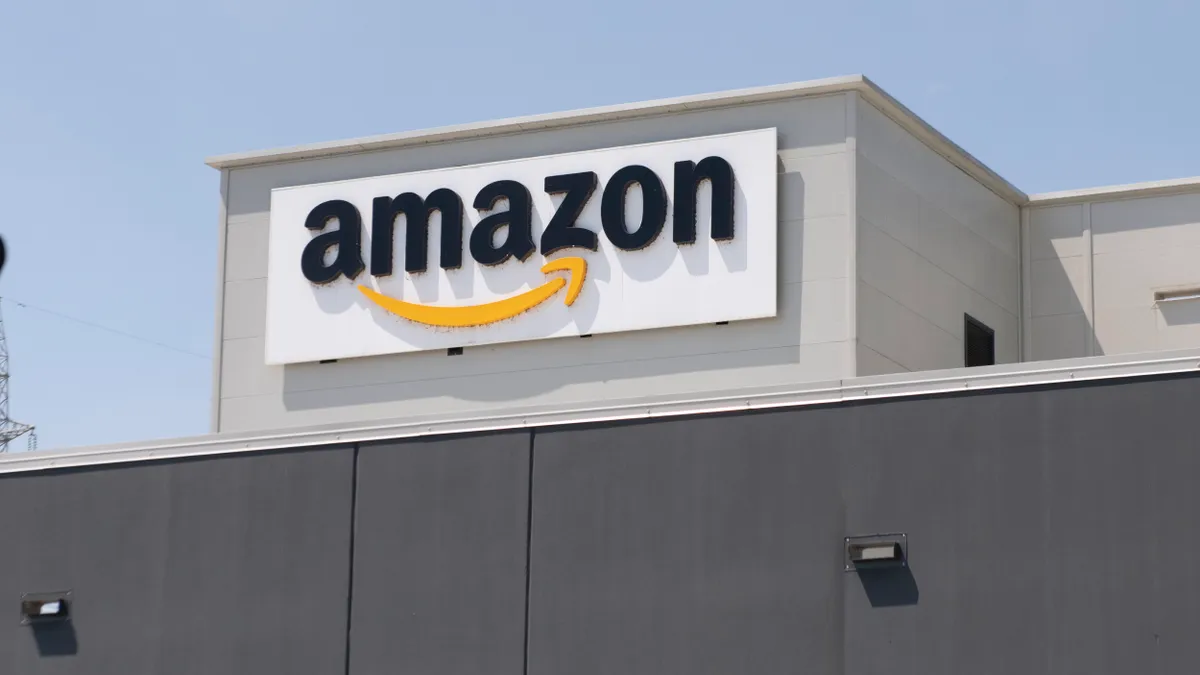 General view of an Amazon logo on June 3, 2021.