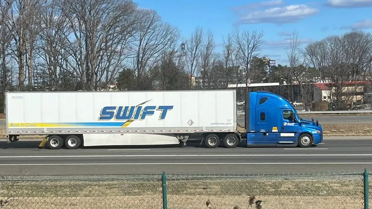 Swift freight is hauled southbound on I-95 in Virginia in January 2023.