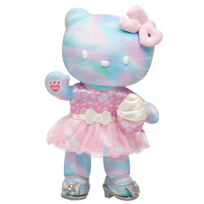 The Hello Kitty plushie by Build a Bear with a festive dress and her signature bow for the character&#x27;s 50th anniversary.