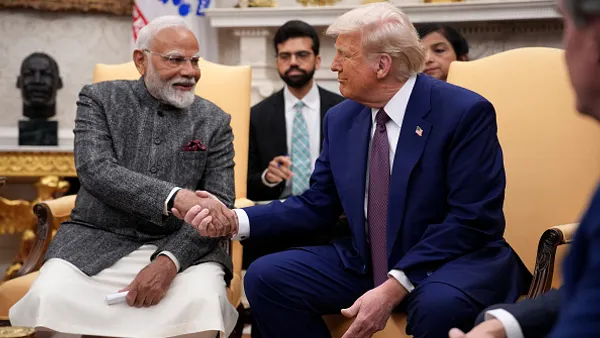 U.S. President Donald Trump shaking hands with India Prime Minister Narendra Modi