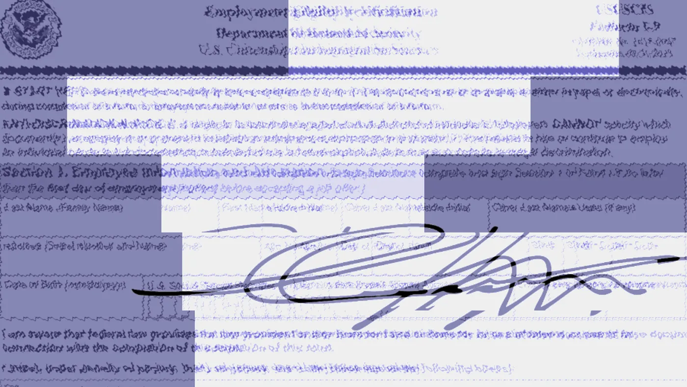 Distorted Form I-9 paperwork