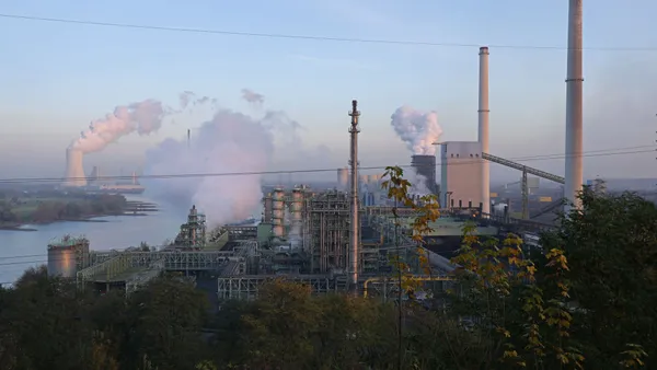 The Thyssenkrupp Steel Europe steelworks stands in the early morning on Nov. 9, 2021 in Duisburg, Germany.