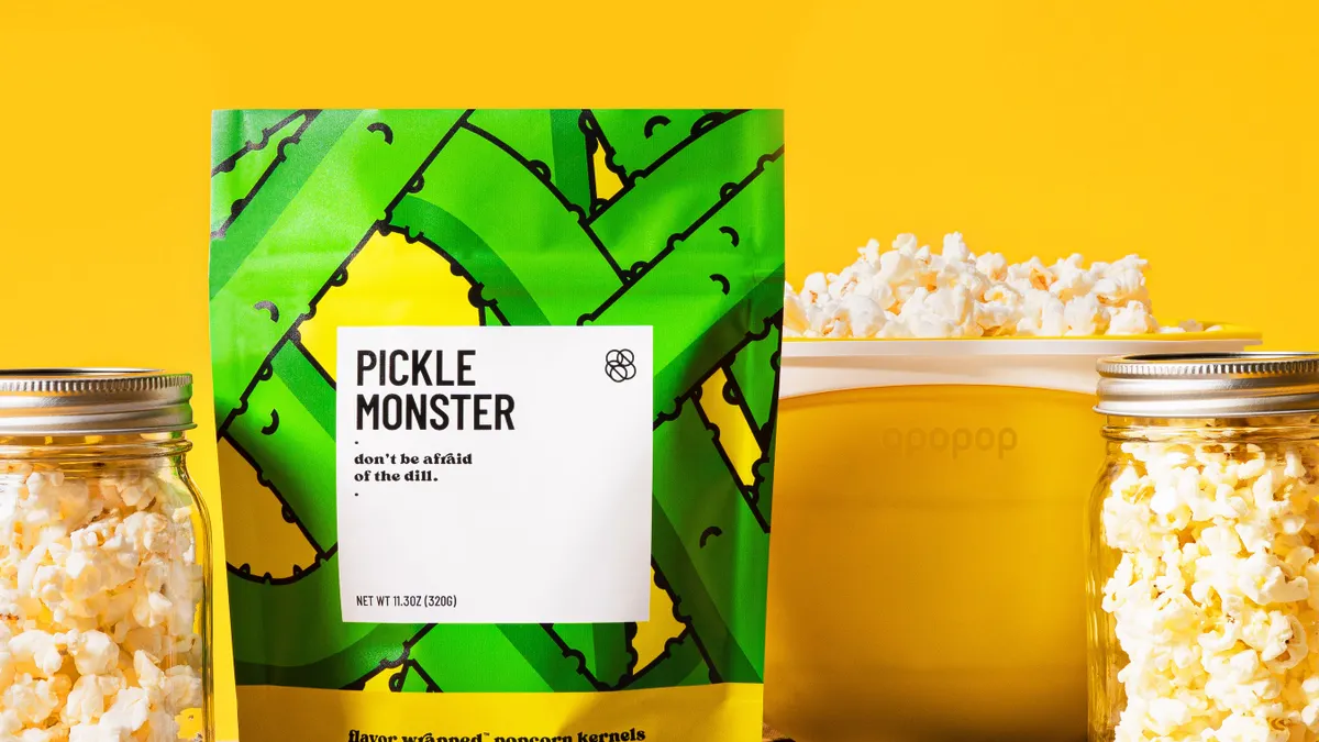 Opopop pickle-flavored popcorn.