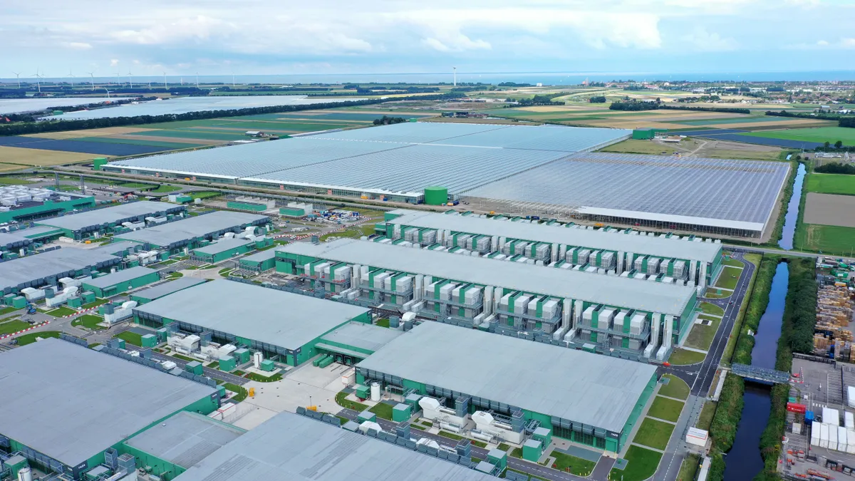 Drone aerial view of Microsoft data center complex in the Netherlands province North Holland. Cloud providers like Microsoft have embarked on infrastructure build outs to support AI workloads.