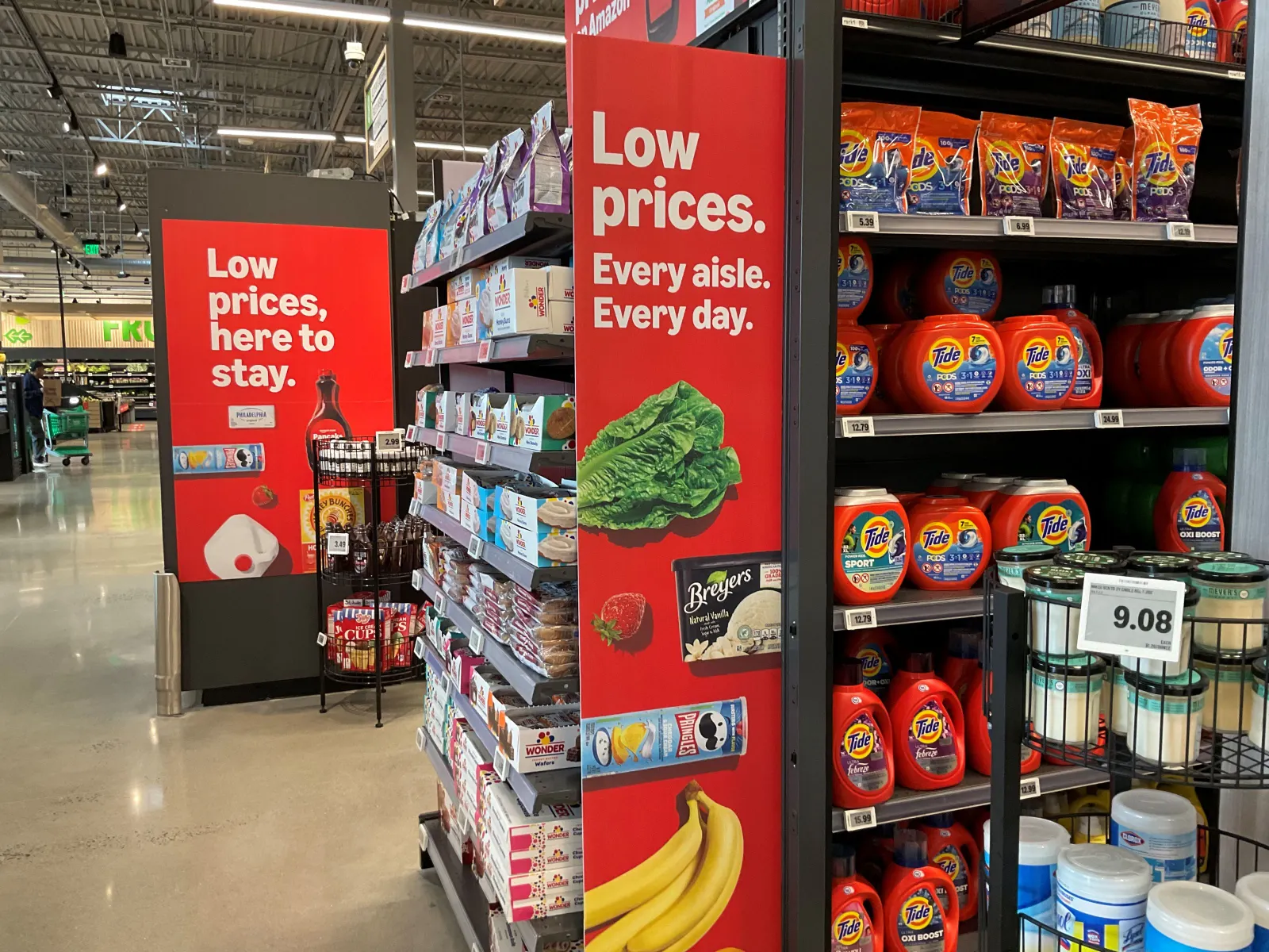 Signs in grocery store.