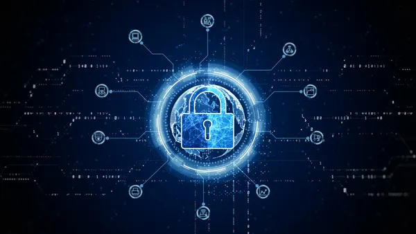 A digital padlock icon on a virtual interface screen