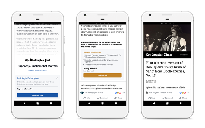 Facebook Instant Articles subscription options