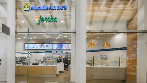 An image of a storefront with Auntie Anne's and Jamba branding