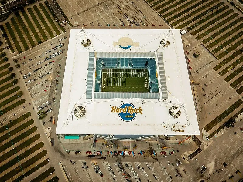 A view of a football stadium from above.