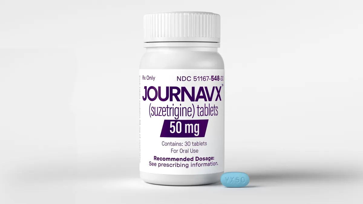 A bottle of Vertex Pharmaceuticals' new pain medicine Journavx.