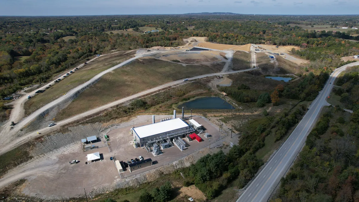 Aerial view of an industrial facility on top of a landfill