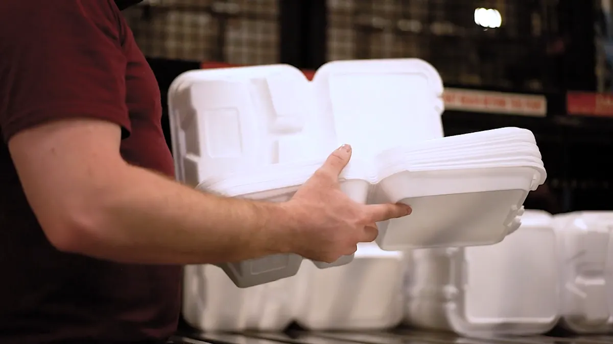 Handling styrofoam takeout container