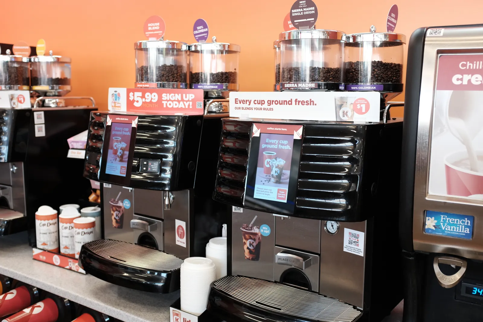 A photo of the coffee section inside a Circle K.