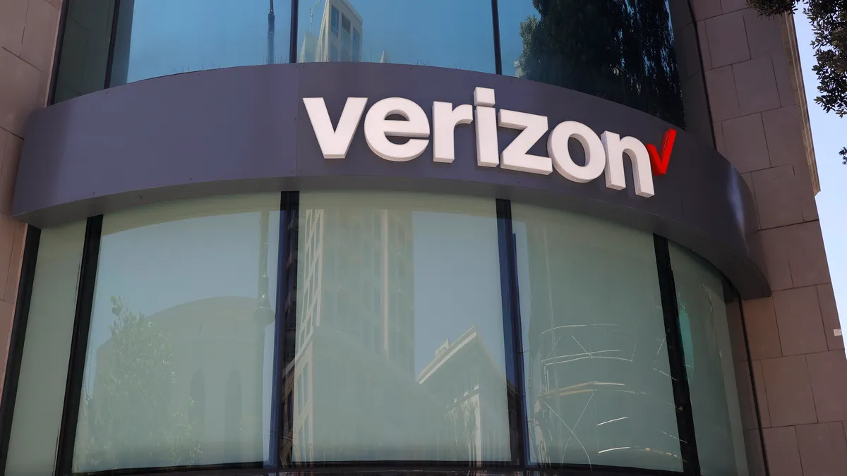 The signage on the exterior of a Verizon store.