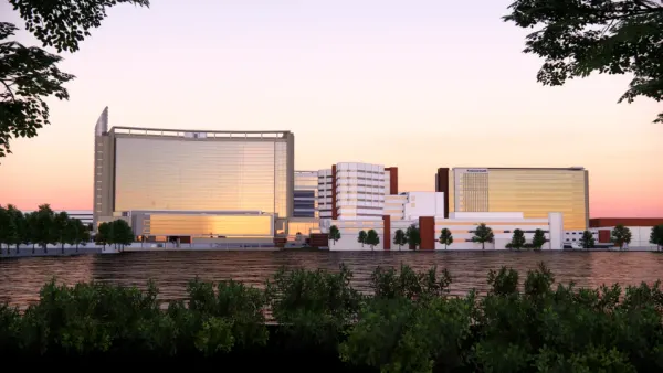 A rendering of AdventHealth’s planned 14-story tower on its Orlando, Fla., campus.