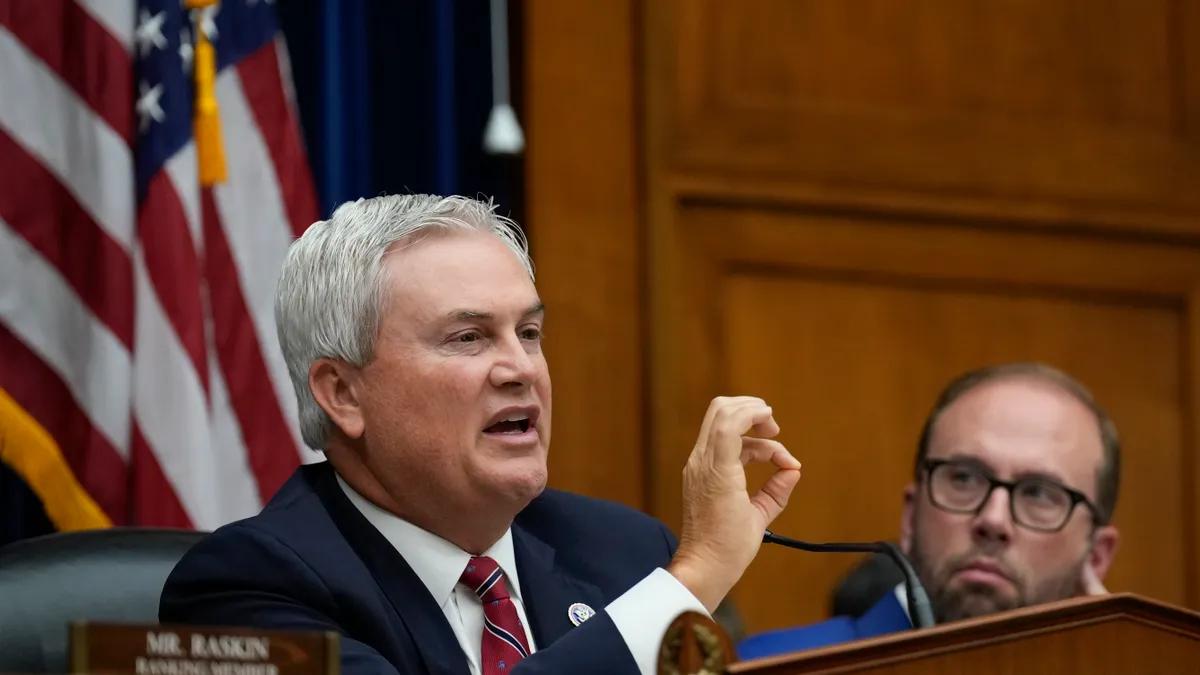 Committee chairman Rep. James Comer questions witnesses during a House Oversight Committee hearing.