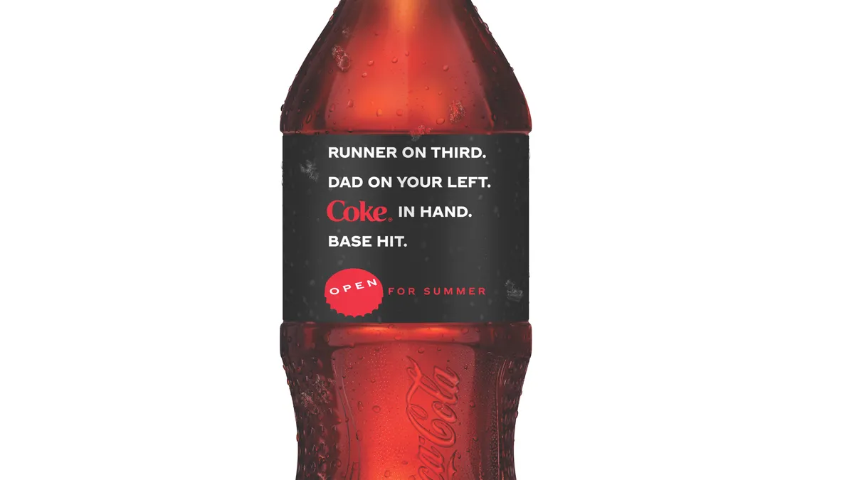 Coca-Cola's Open For Summer packaging retrieved by Marketing Dive on May 17, 2021