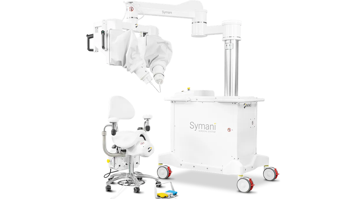 A picture of MMI's Symani robotic surgery system.