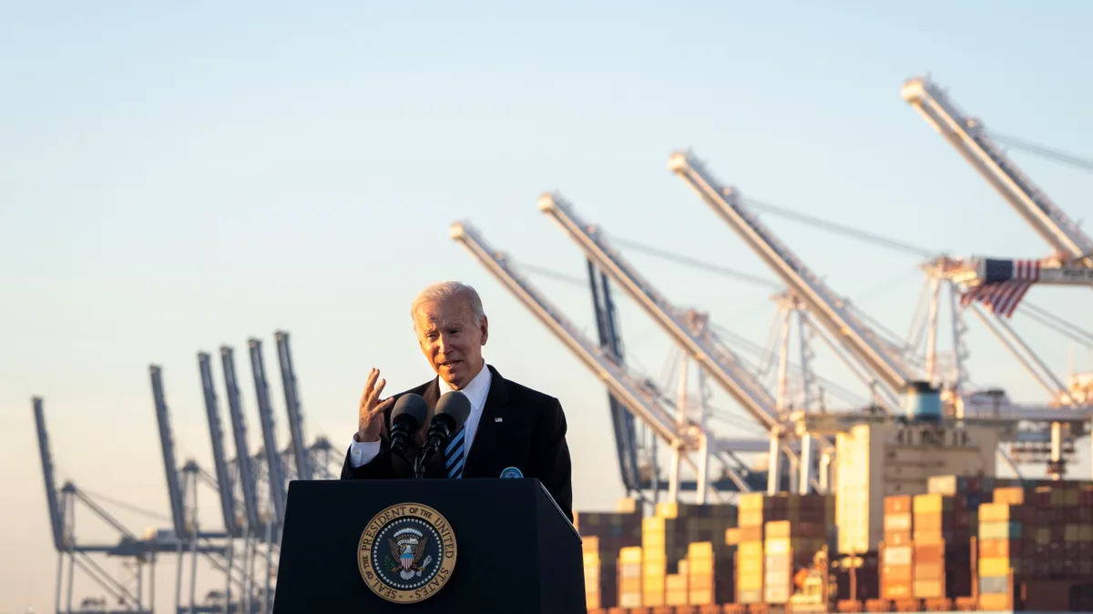 President Biden Discusses The Infrastructure Deal At Port Of Baltimore