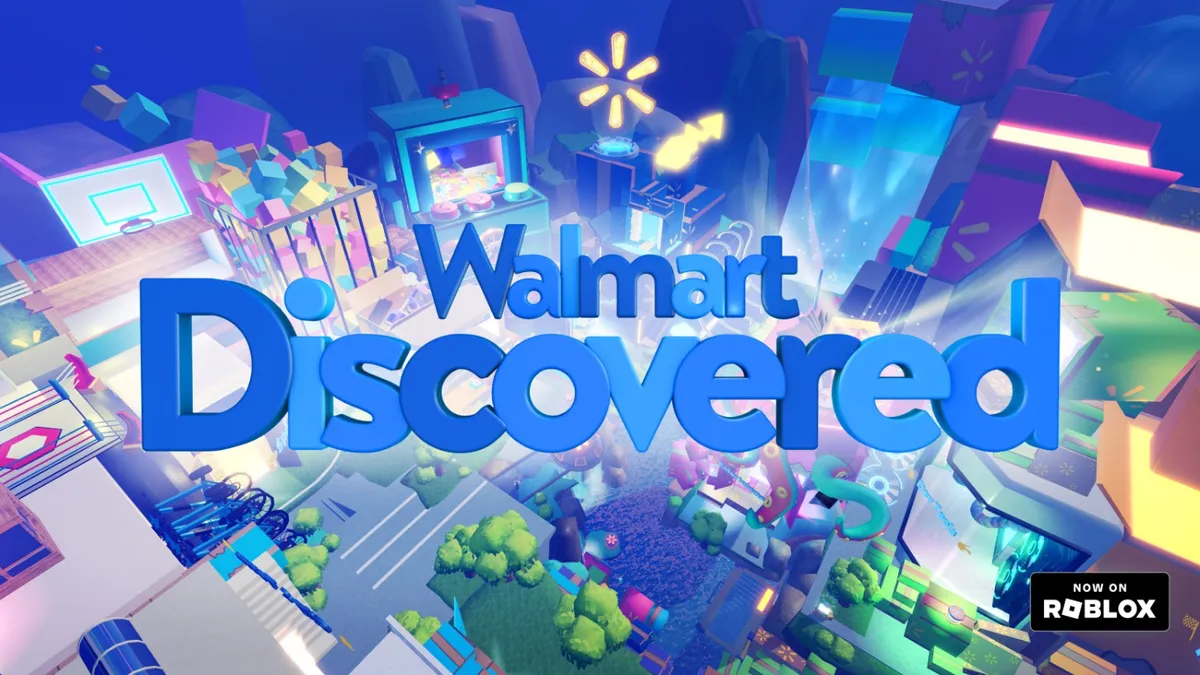 The words Walmart Discovered over a Roblox background.