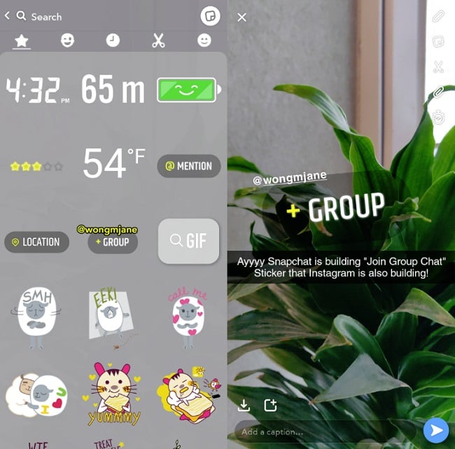 Snapchat 'Join Group Chat' sticker example