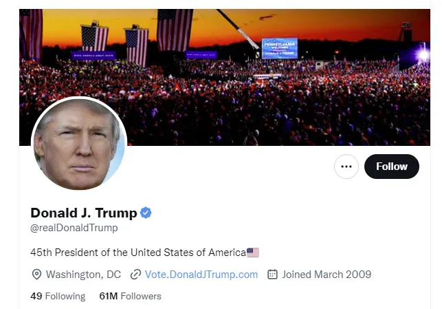 Donald Trump twitter profile