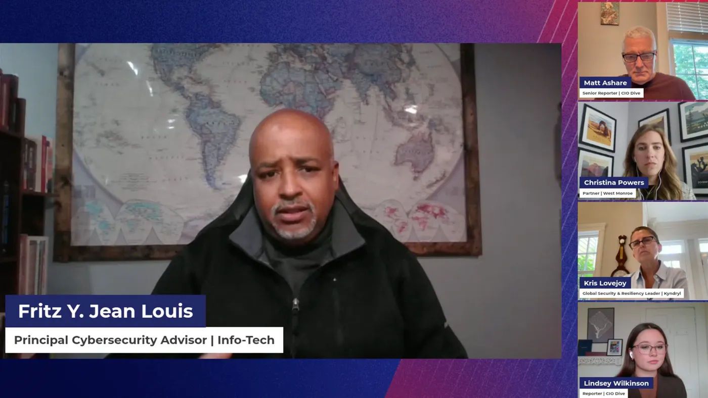 a screenshot of a virtual event among four people