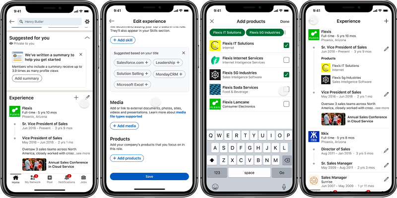 LinkedIn products on profile