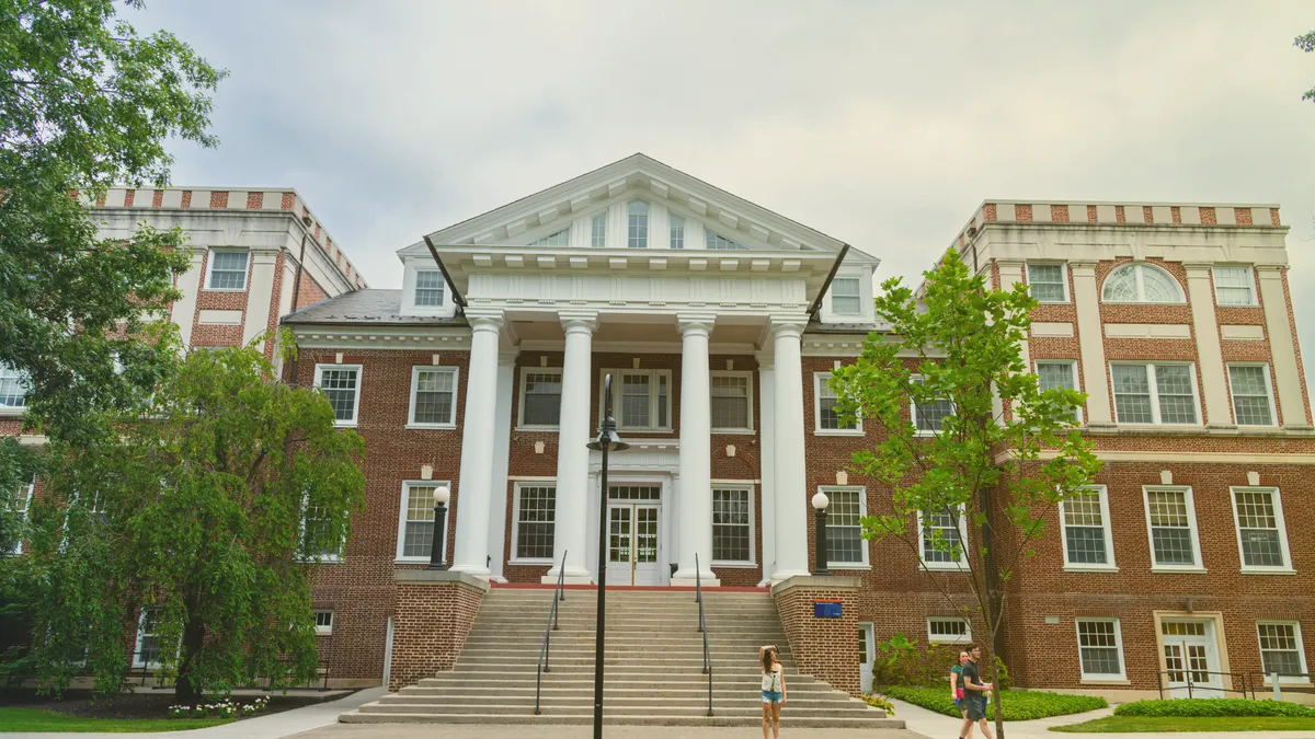 Classic academic architecture with columns in Gettysburg, Pennsylvania campus