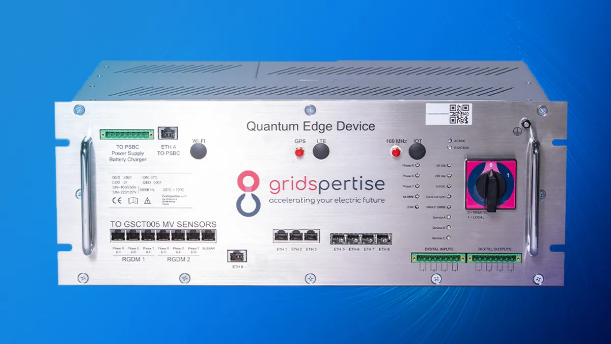 QEd energy device against blue background